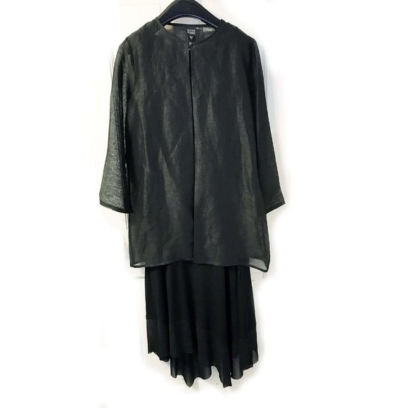Eileen Fisher asymmetric sheer hem sleeveless dress XS black viscose jersey - Picture 9 of 10